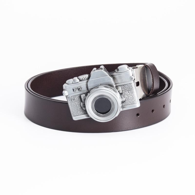 Men's Punk Leather Belt - Artistic Style Cowhide Camera Personality
