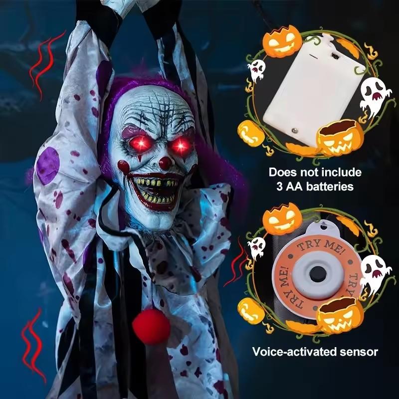 Halloween Decorations Electric Voice-activated Hanging Ghost Clown Hanging Ghost Haunted House Horror Decoration Props