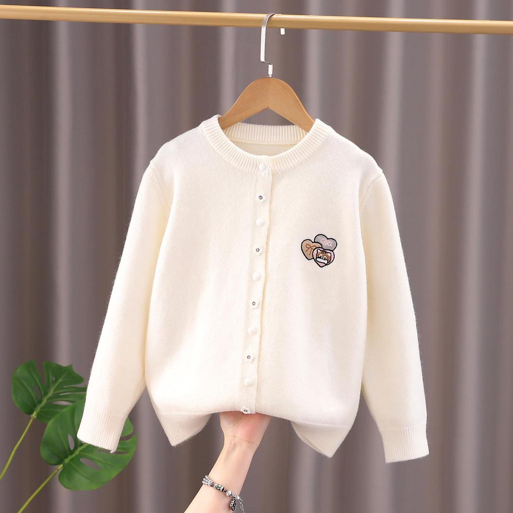 2025 Girls' Stylish Knit Cardigan - Round Neck Sweater for Spring & Autumn