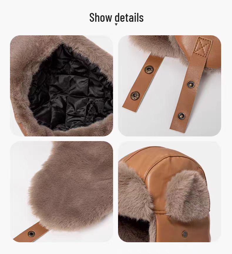 Unisex Winter Windproof Leather Aviator Hat with Warm Ear Protection