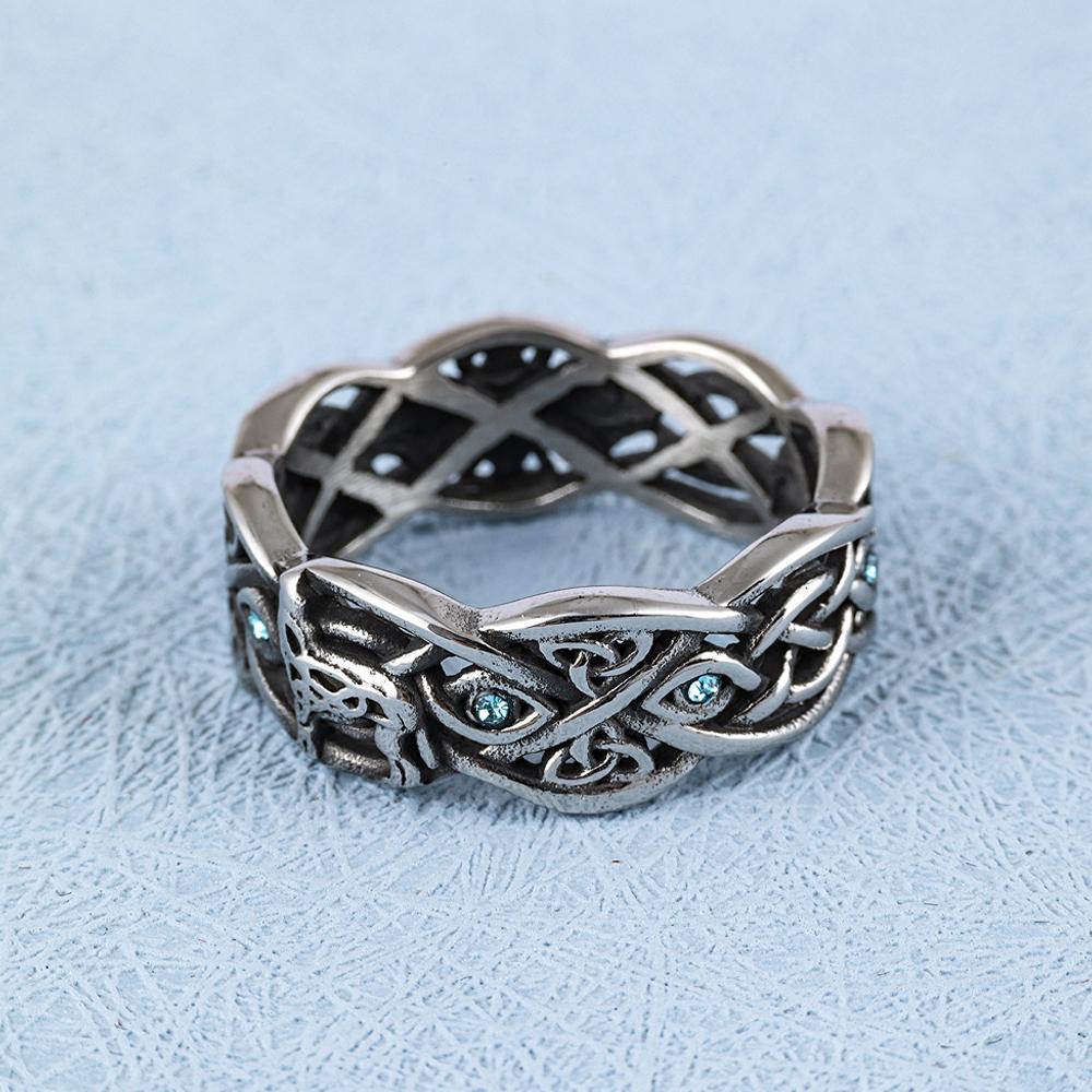 Bague loup géante de la mythologie nordique viking pour hommes et femmes, style punk, yeux bleus, pierre, animal, rétro, mode, bijoux, cadeau, livraison directe