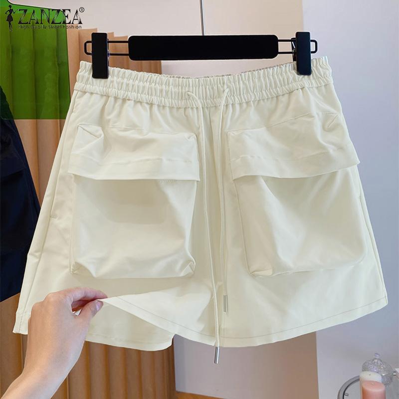 

ZANZEA Womens Summer Elastic Waist Loose Casual Wide Leg Shorts S чёрный