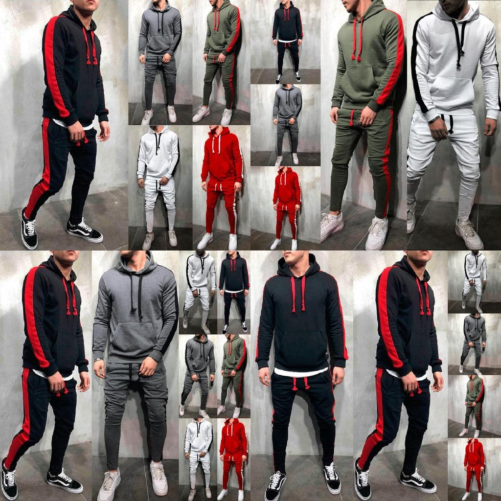 Mens Running Tracksuit Set With Hooded Jacket And Adjustable Waistline Pants For Activewear