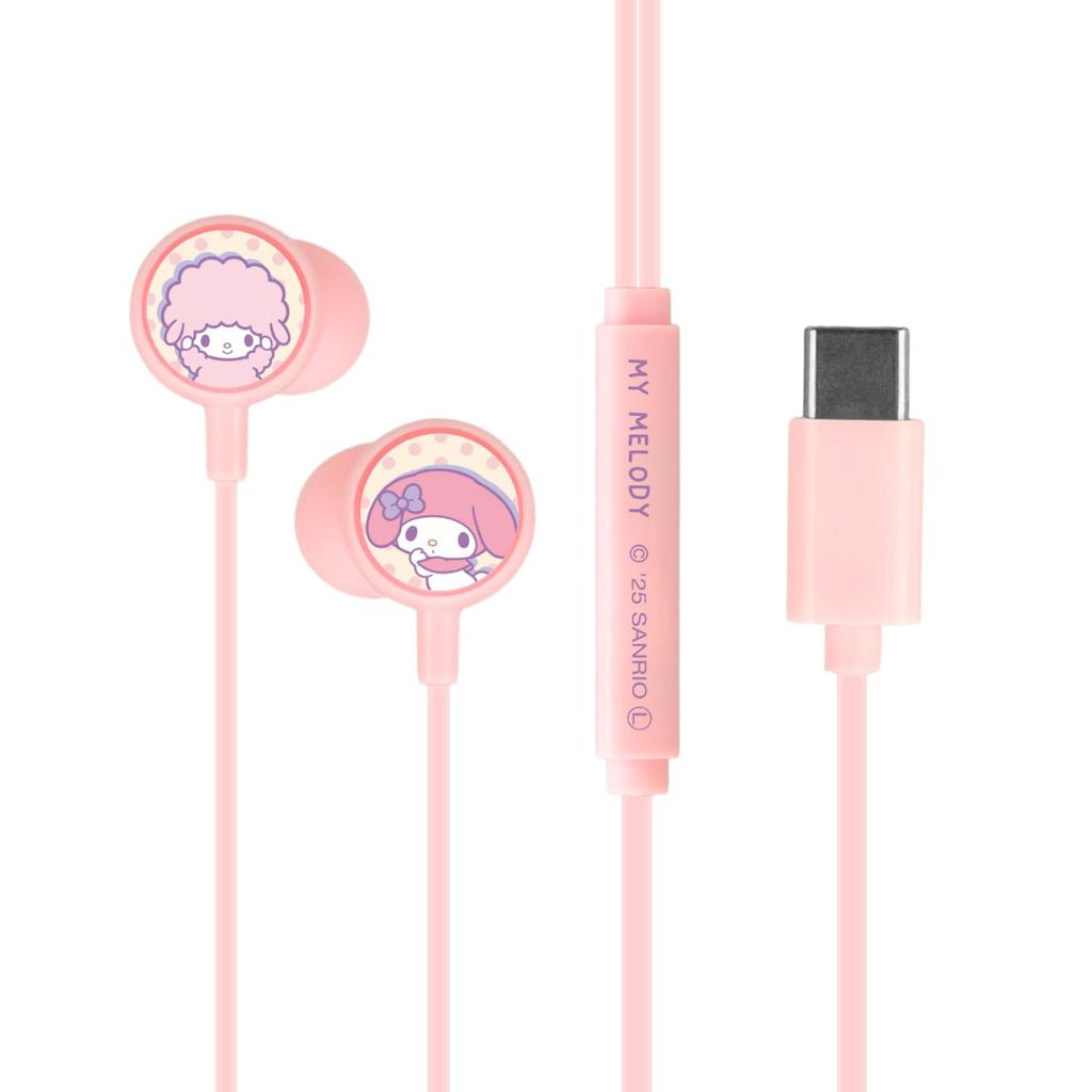 Gourmandies Sanrio Characters My Melody USB Type-C Stereo Earphones with Remote and Microphone, SANG-557MM