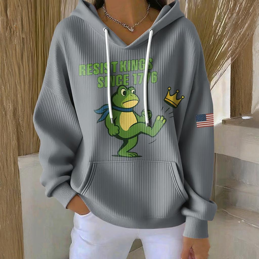 Women's Loose And Comfortable Drawstring V-neck Long Sleeved Print Hoodie