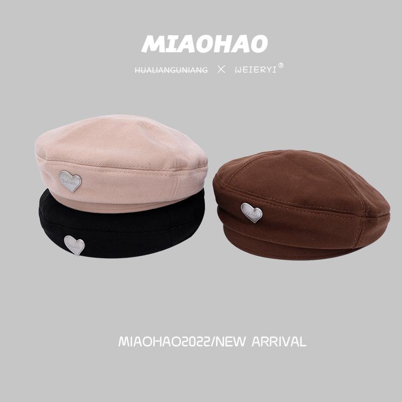 Elegant Cotton Heartpatterned Beret For Women Fashionable Accessory Fall For