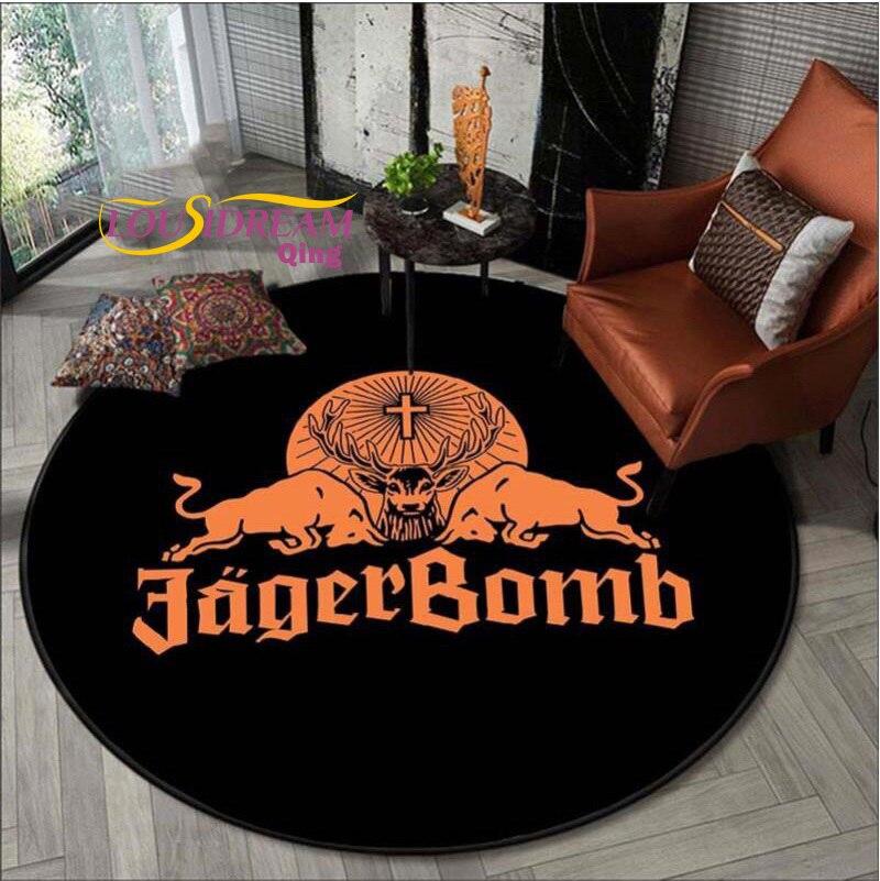 Round Area Rug Flannel Jagermeister Deer Logo for Bedroom Antiskid for Living Room Kitchen Rug for Floor