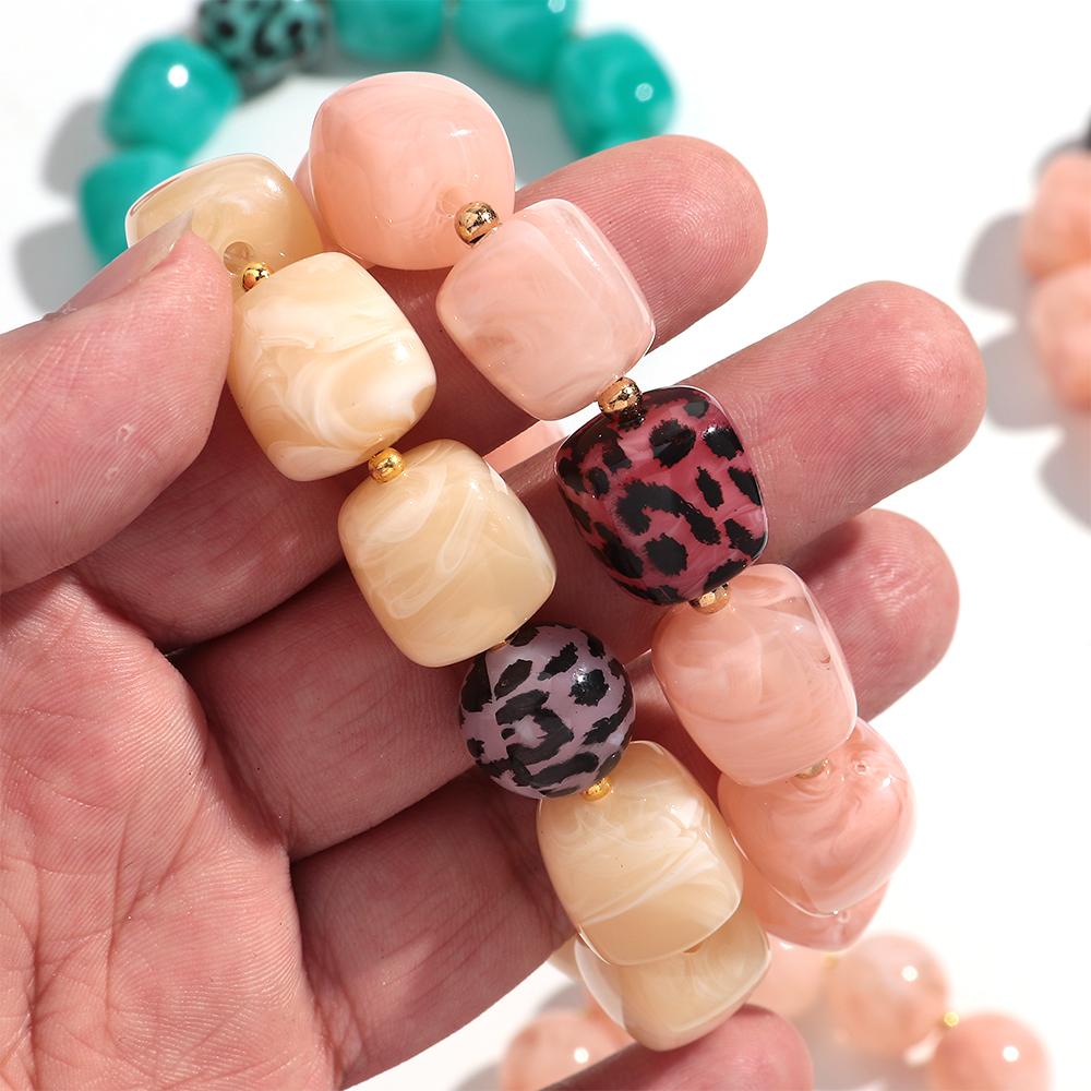 Colorful Acrylic Chunky Irregular Square Beaded Bracelet for Women Trendy Imitation Stone Resin Bracelets Fashion Jewelry Gifts
