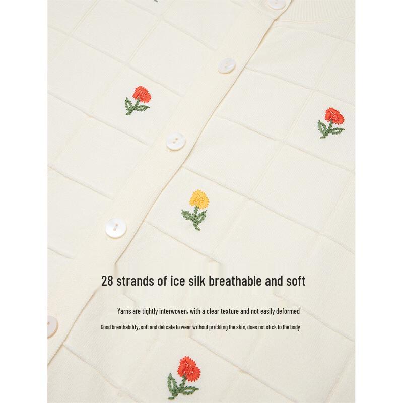 INMAN Women's Ice Silk Embroidered Knit Cardigan