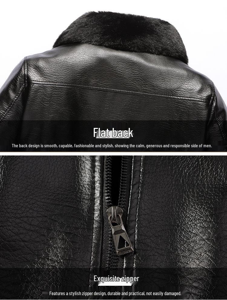 Men's Fur Collar Leather Jacket - Warm, Thickened PU for Middle-aged & Elderly
