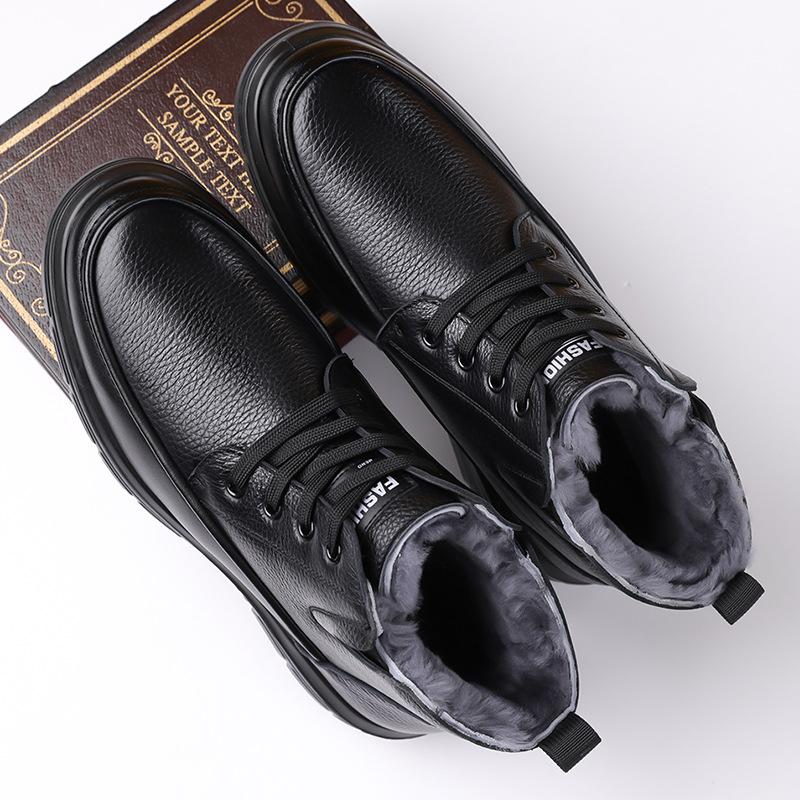 Men's Lightweight Comfortable Cold Warm Padded Snow Boots Non-slip Wear Outdoor Leisure Sports Cotton Boots Leather Shoes