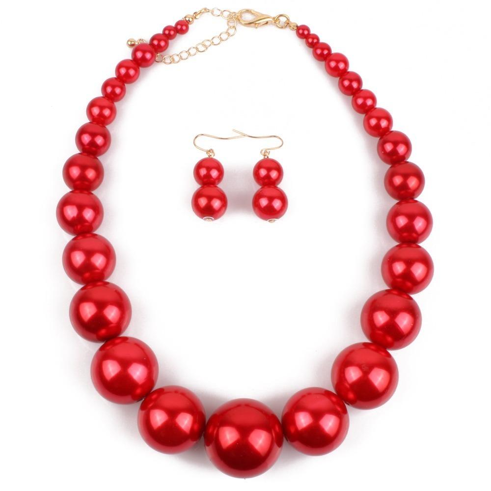Elegant Large Pearl Necklace Set Exaggeration Neck Jewelry Big Ball Beads Chain Choker  Wedding