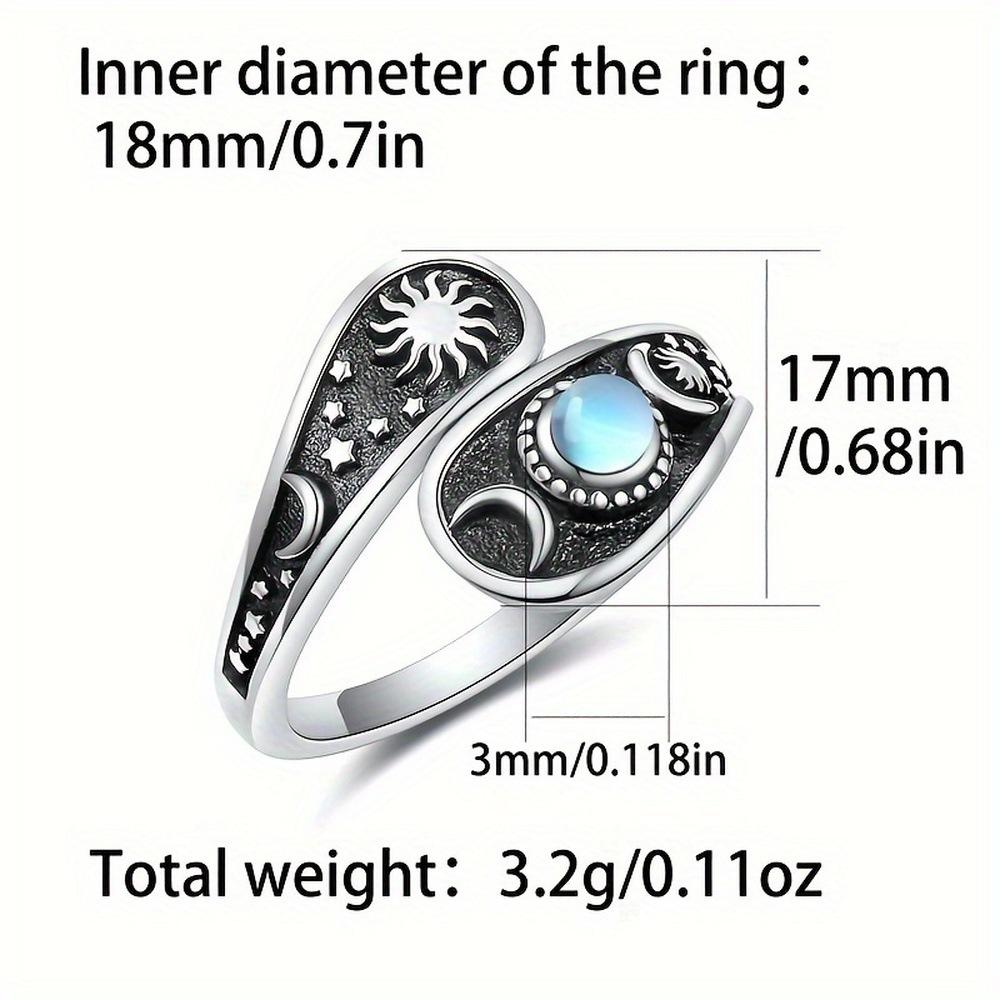 Women's Ring with Moon, Sun, and Stars Moonstone Vintage Classic Jewelry for Daily Wear
