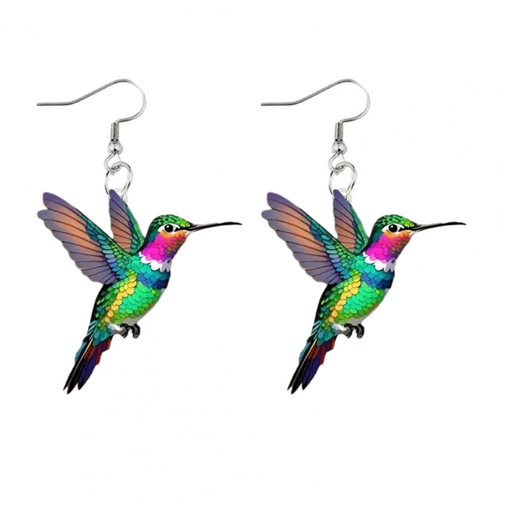 Drop Earrings Acrylic Colorful Bird Earrings 2d Hummingbird Dangle Jewelry Women’s Hook Drop Accessories Dangle Earrings