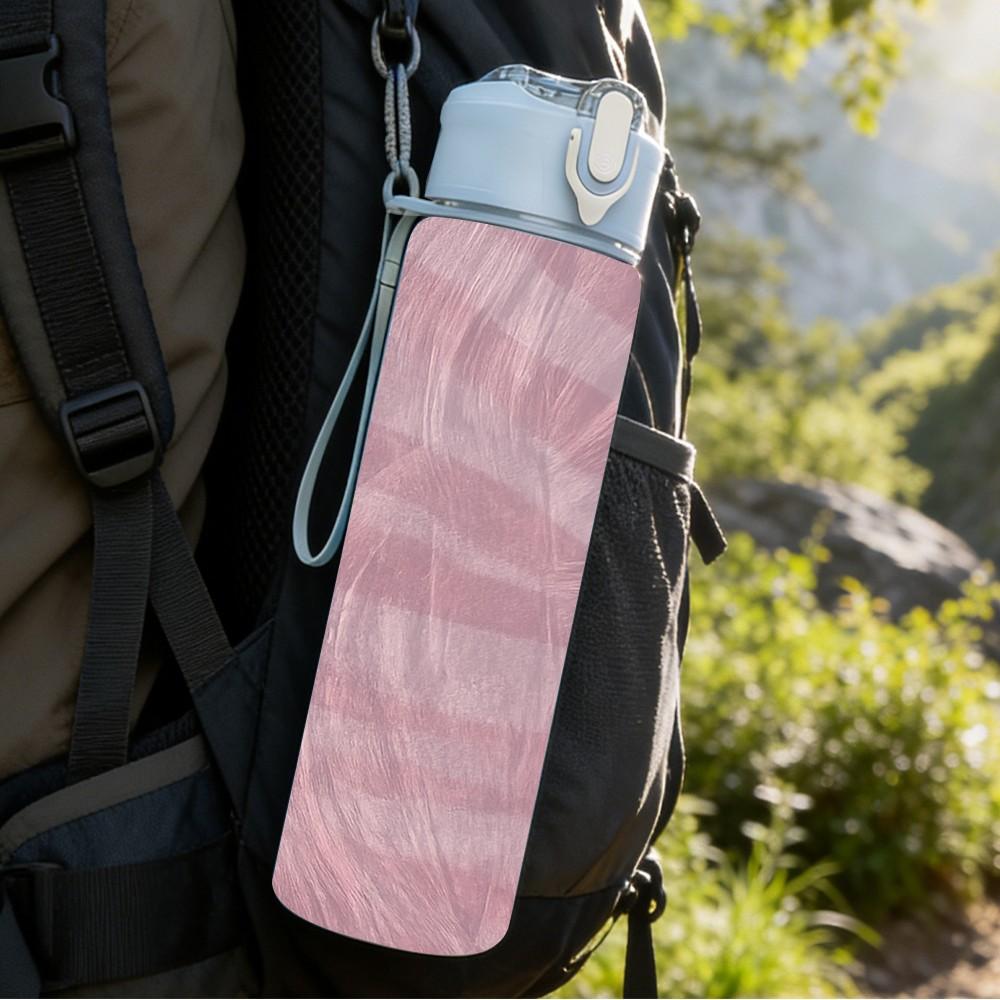 1PC Dusty Pink Swirl Texture Print 750ml Color Plastic Sports Water Bottle Leakproof Flip Straw Lid Suitable for Sports Office Home Use