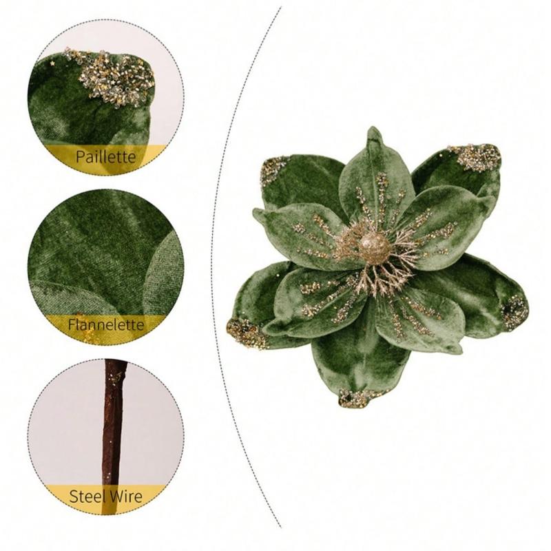 1PC Christmas Home Hotel Holiday Wedding Decoration Supplies Flocked Single Artificial Flowers Gold Powder Christmas Flowers