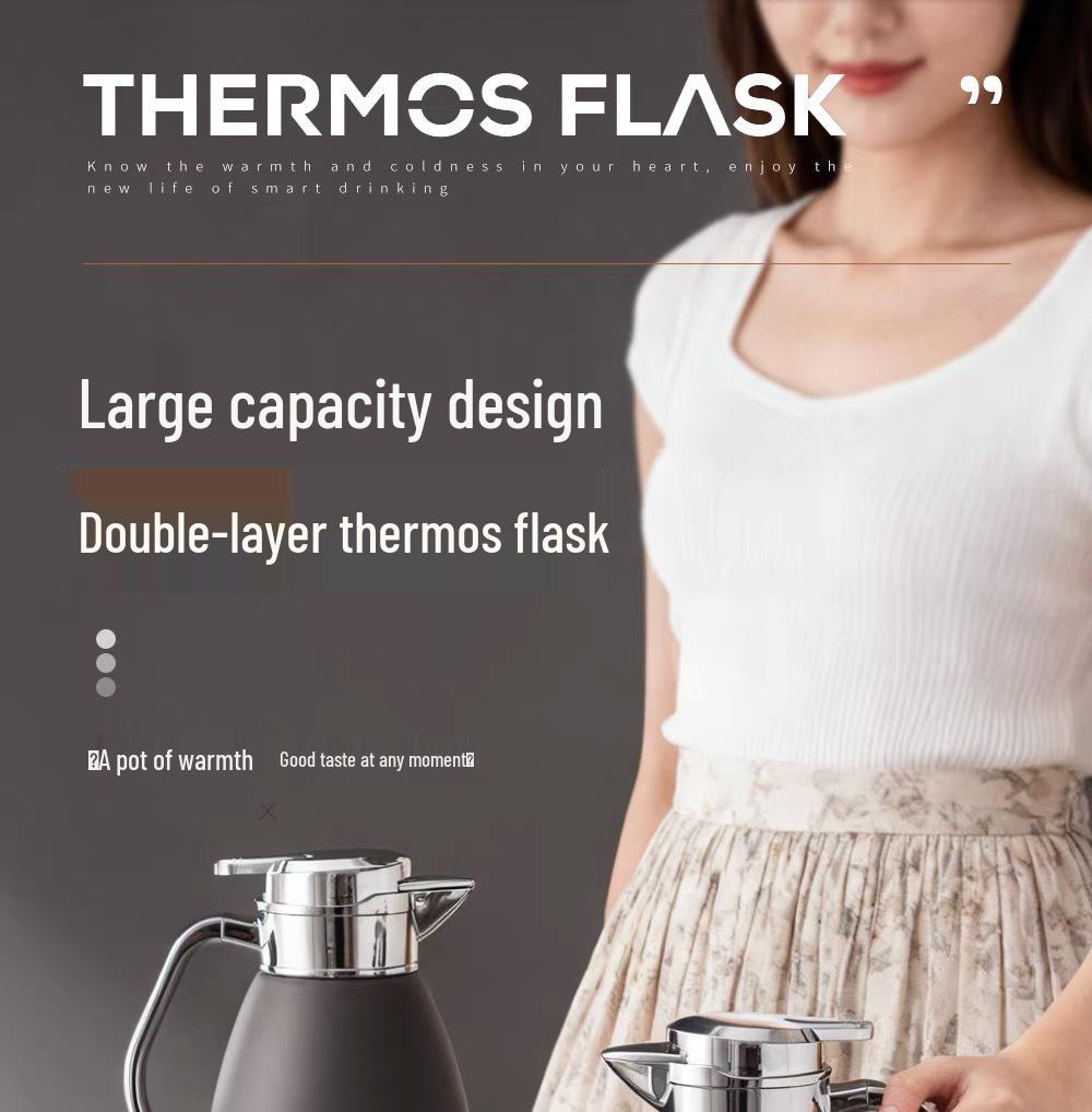 European Style 304 Stainless Steel Double-Layer Vacuum Thermos Flask, Large Capacity Roman Pot for Home Use, Anti-Scald.