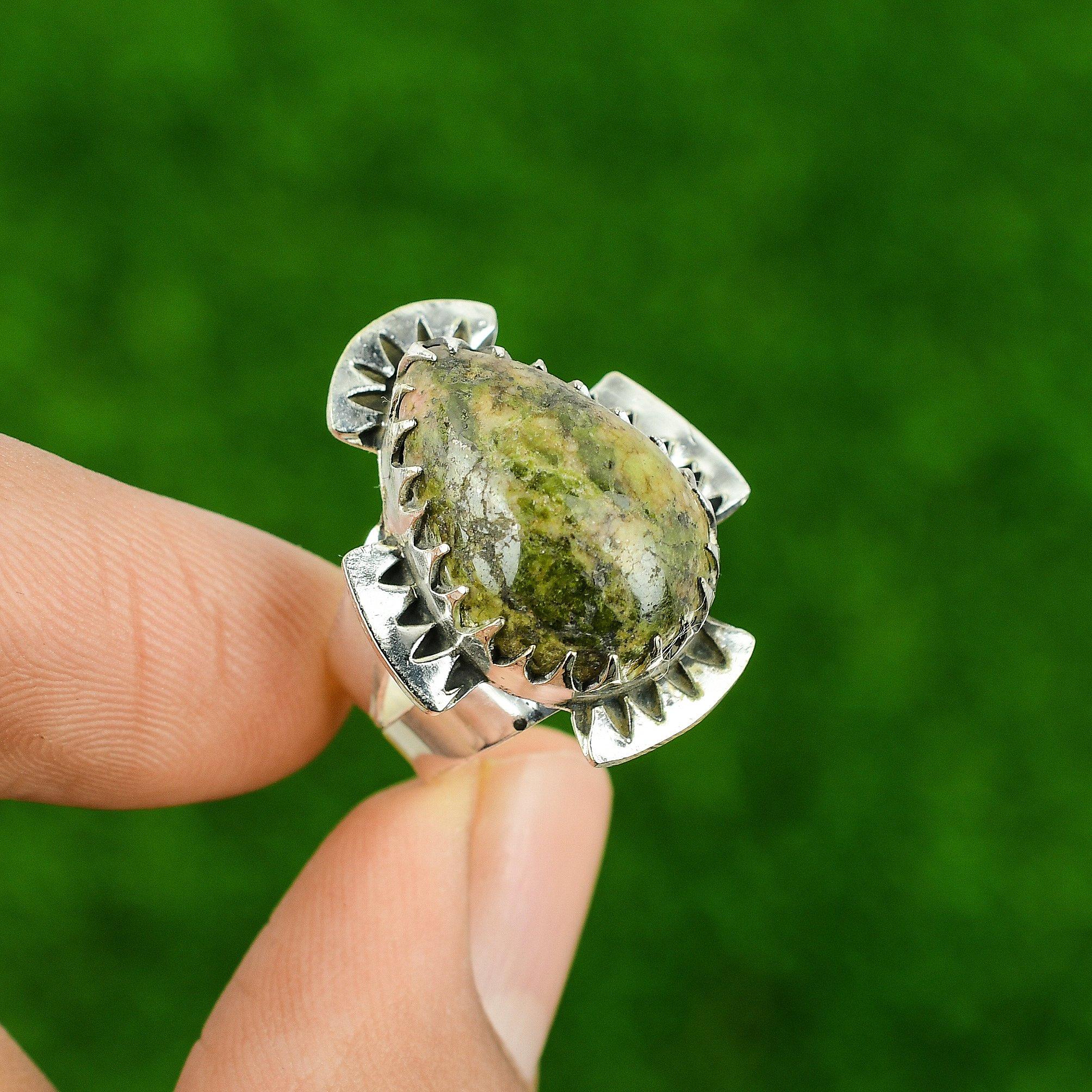 

925 Sterling Silver Gogunjula Gemstone Promise Bezel Statement Wedding Ring US 7 7