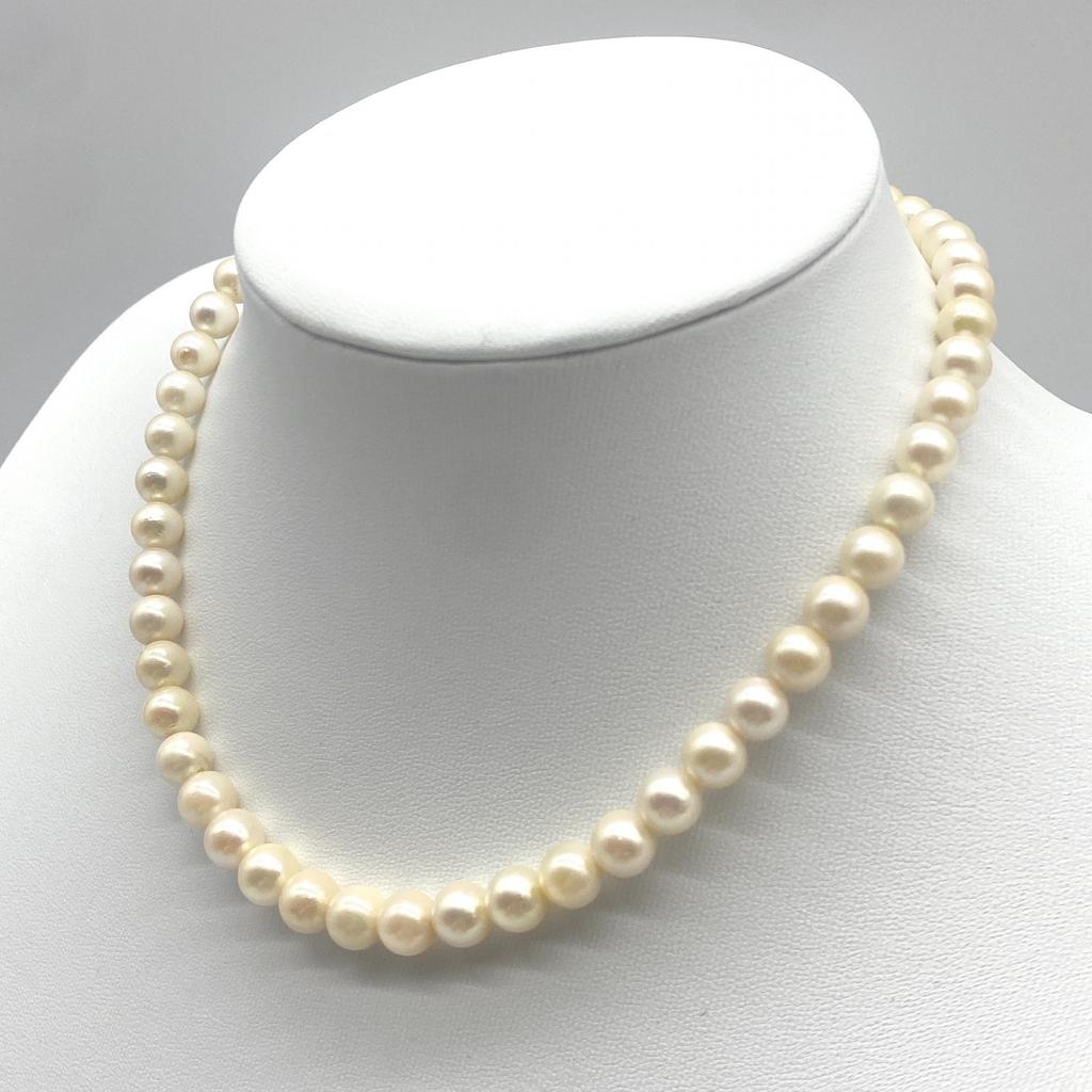 High-Luster Akoya Pearl Necklace Genuine Jewelry Pink Beige Approx. 38 Cm / Approx. 7.0 Mm–8.0 Mm / 32.6 G Silver Hardware