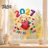 Easy Installation Window Stickers Chinese New Year Stickers, 2027 Goat Static Clings, Cute Glass Clings Crochet Knit Sheep Decals, Reusable Decor for
