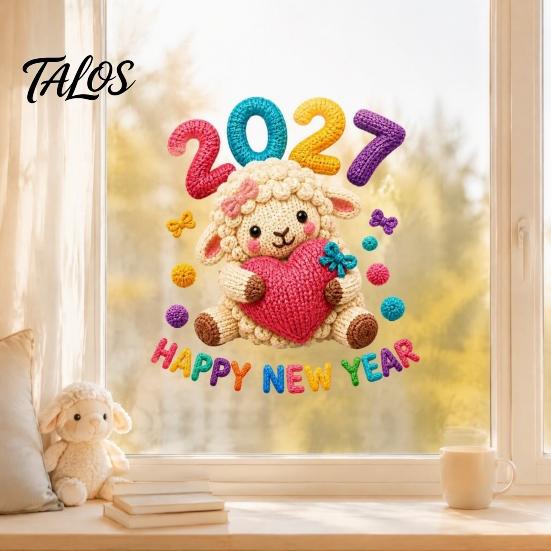 Easy Installation Window Stickers Chinese New Year Stickers, 2027 Goat Static Clings, Cute Glass Clings Crochet Knit Sheep Decals, Reusable Decor for