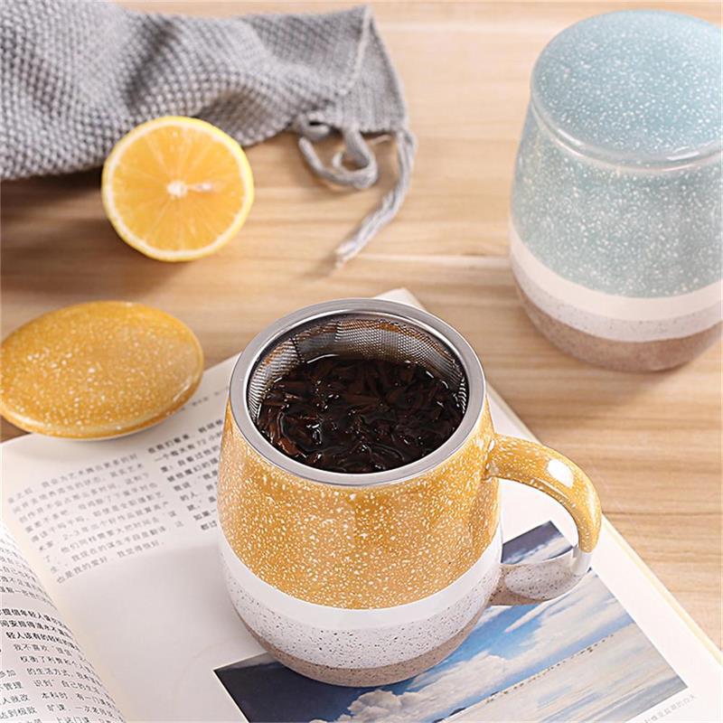 Large Ceramic Coffee Mug With Lid And Stainless Steel Infuser Loose Tea Mug Perfect Set for Office and Home Uses