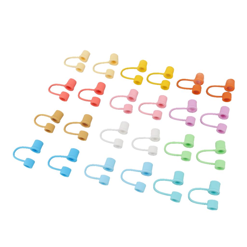 Drinking Straw Lid Cover Silicone Dust Proof Reusable Universal Cute Straw Cover for Drinking 24 PCS Rainbow