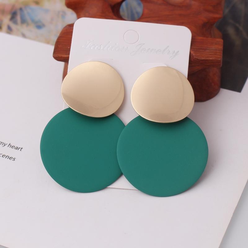 9Colors Double Round Wafer Drop Earrings for Women European American Colorful Geometry Metal Hyperbole Brincos Party Jewelry