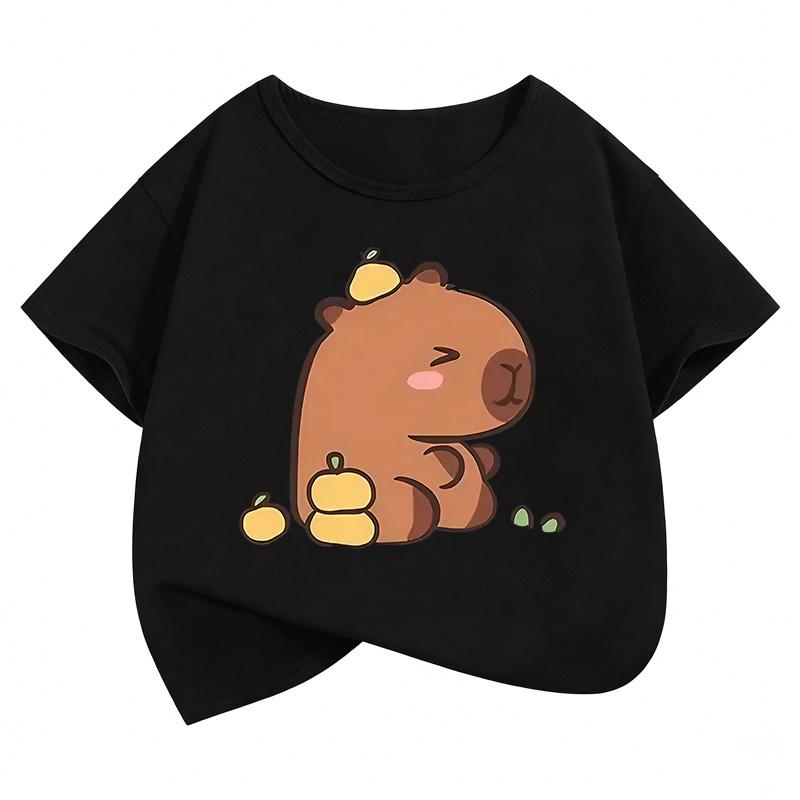 Cute Capybara Pattern Children's T-Shirt Summer Short Sleeve Cartoon Casual Animal Clothes for Boys and Girls