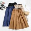 Φθινοπωρινή κορεατική καθημερινή βαμβακερή μίντι μακριά φούστα Γυναικεία ζώνη τσέπης με κουμπιά A γραμμή ψηλή μέση Γυναικεία φούστα μεσαίου μήκους
