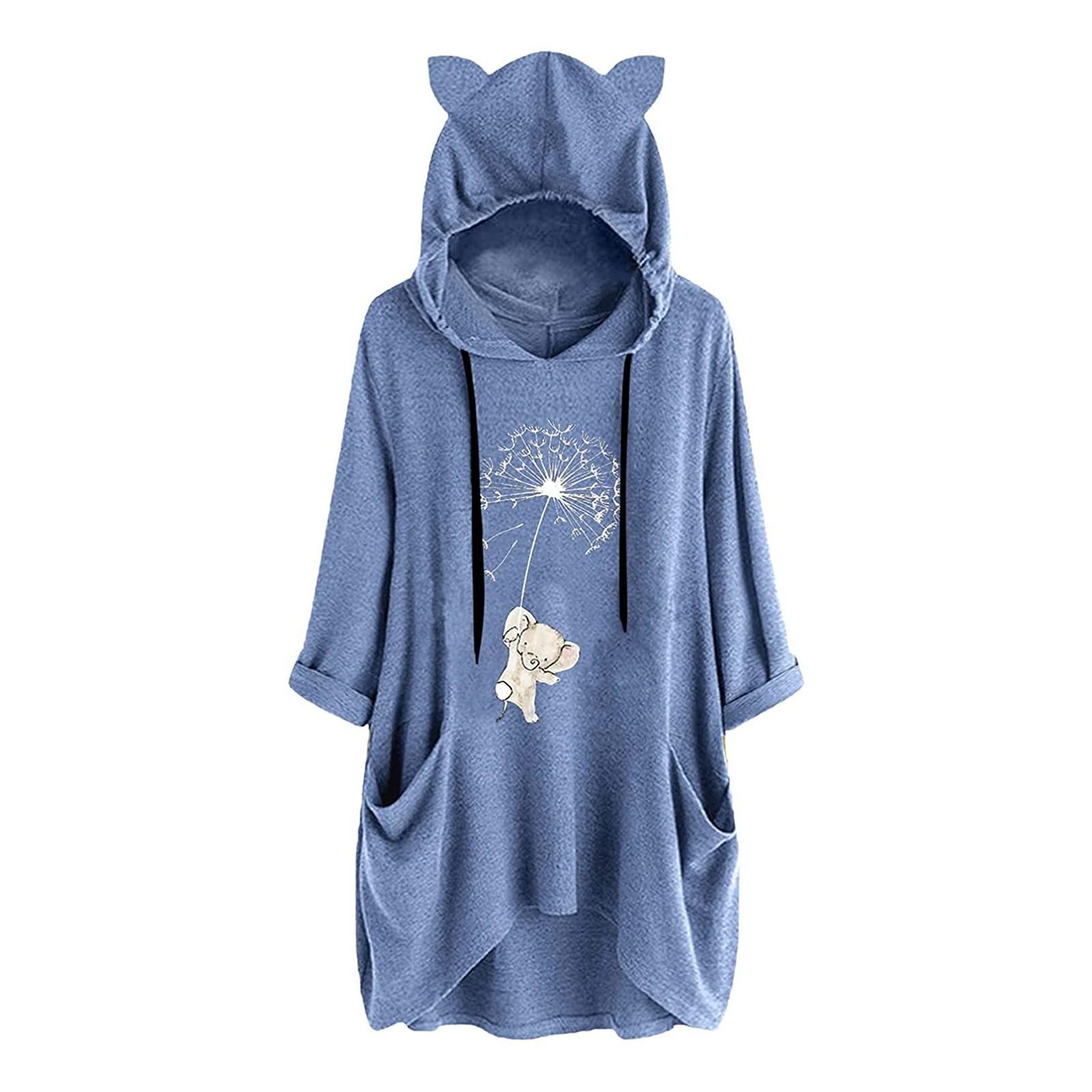 

Женская повседневная рубашка с капюшоном и длинными рукавами с принтом Elepha, карманная рубашка, нерегулярная верхняя блузка