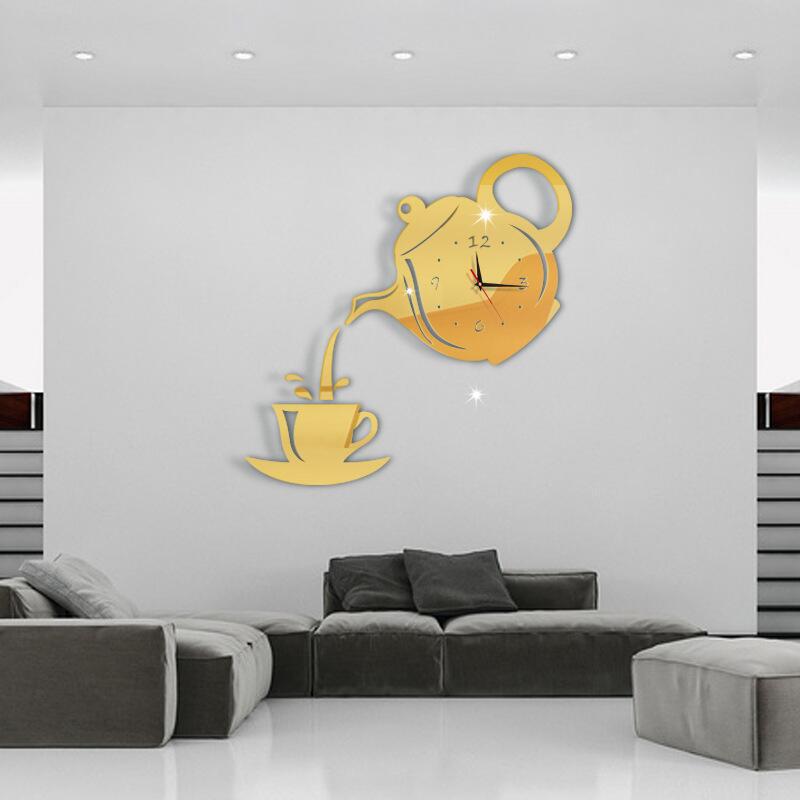 

Creative DIY Acrylic Teapot Wall Clock - Silent Decorative Clock for Living Room and Bedroom