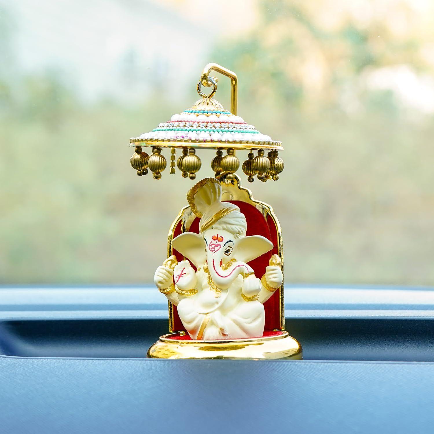 

Ganesh Idol for Car Dashboard with Umbrella | Ganpati Idol for Cars | Vinayak Idols for Car Dashboard, Home Decor | Ganapathi Murti for Home