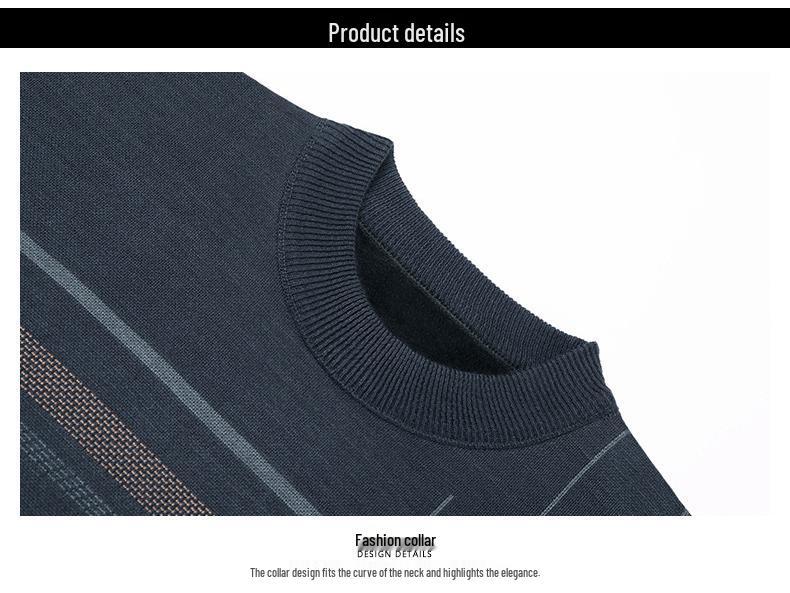 Gestreifter Winterpullover für Herren mit Fleecefutter - Rundhalsausschnitt, Dick & Warm, Gestrickte Basis