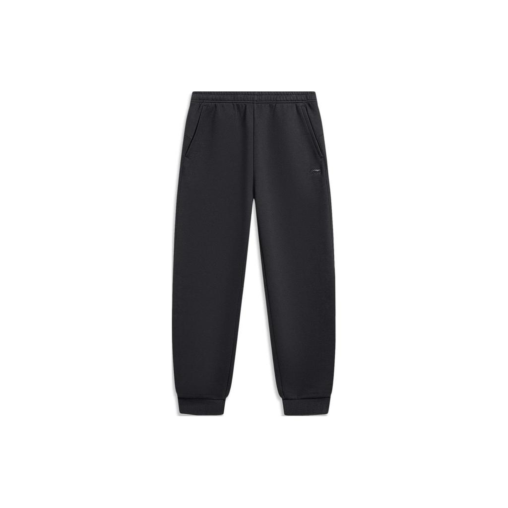 Li Ning Sports Lifestyle Series Letter Logo Printed Cuffed Elastic Waist Knitted Joggers Men Joggers Black AKLU019-2