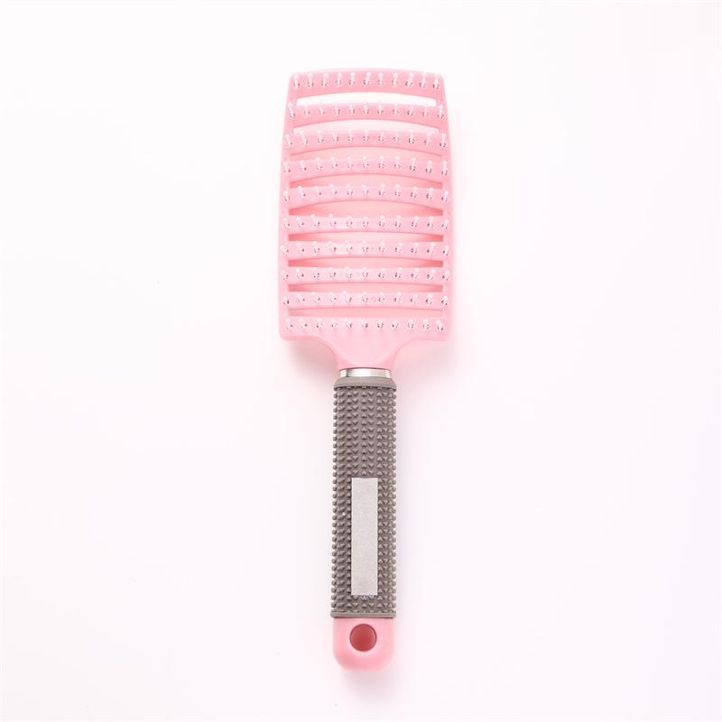 Yangzi Red Fluffy Curved Hair Styling Comb - Smooth Massage Rib Pig Bristle for Men and Women