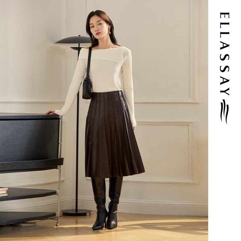 ELLASSAY Women's Slim-Fit Merino Wool Asymmetrical Neck Knit Sweater