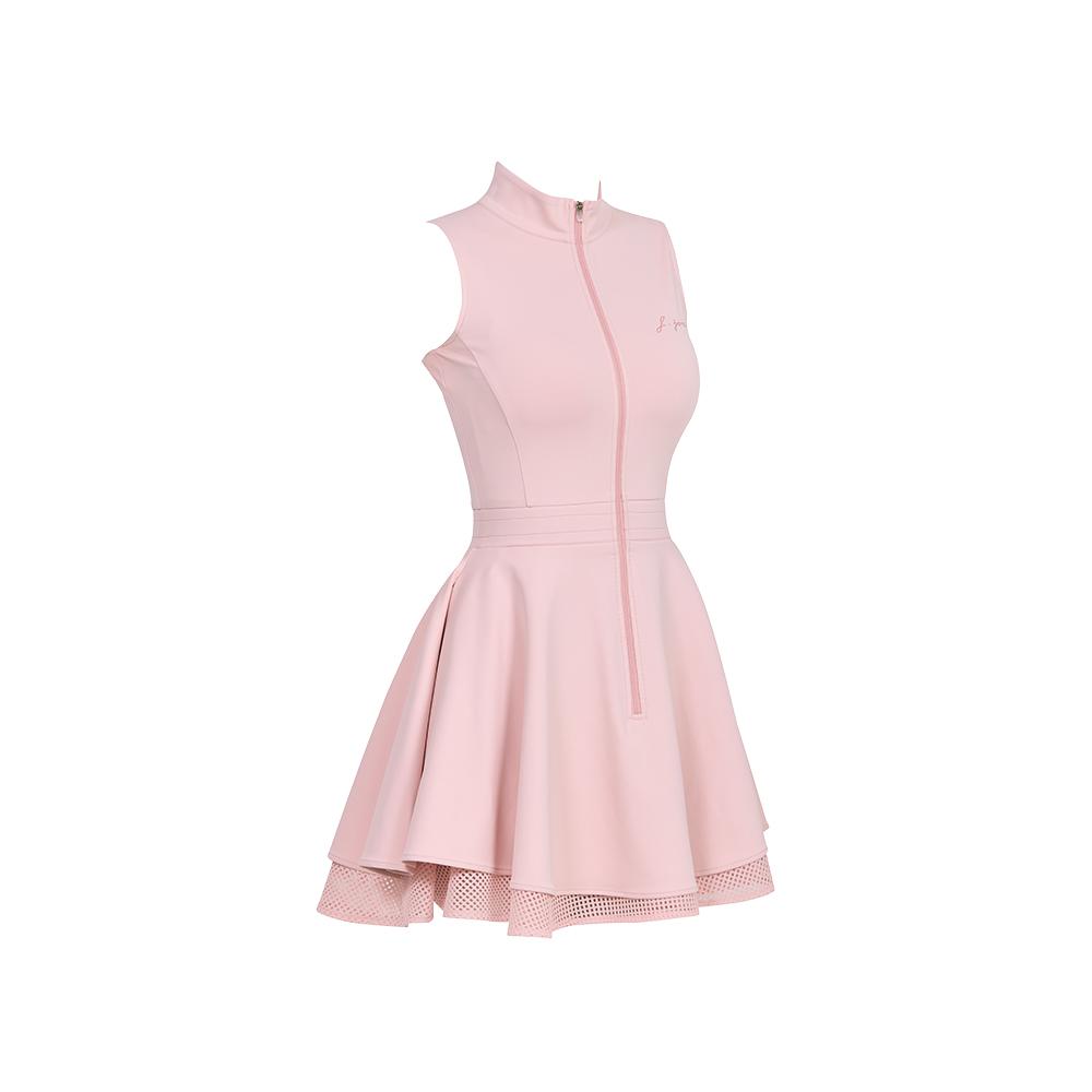 J.JANE Front Zipper Double Flare Dress (Pink)