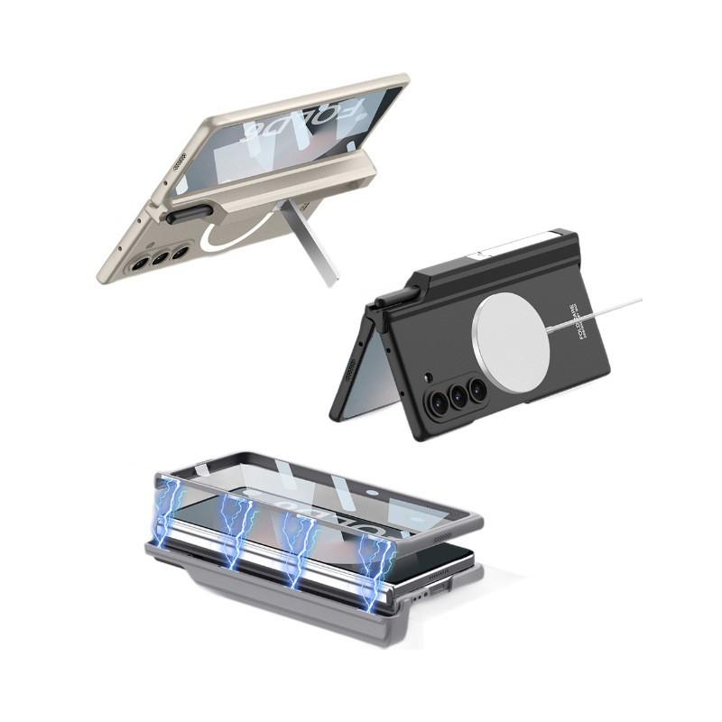 Custodia Magnetica per Galaxy Z Fold6 con Supporto Rimovibile Portapenne Finitura Opaca Cover Protettiva in PC Antiurto