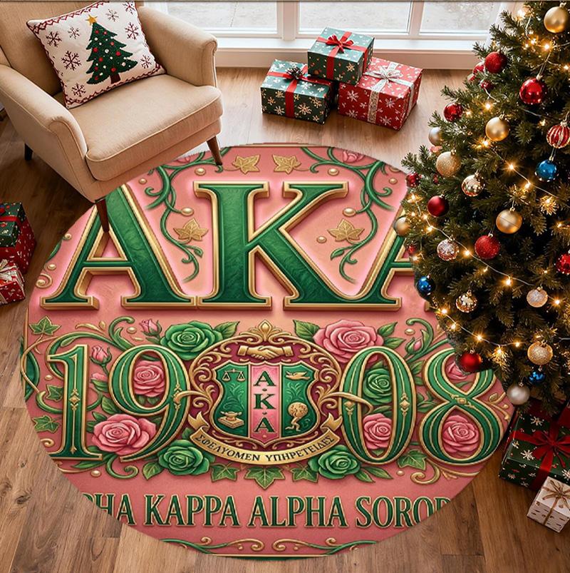 Alpha Kappa Alpha Pattern Round Rug, Indoor/Outdoor Mat, for Picnic, Gameroom, Bedroom, Office, Living Room, Home Decor Carpet, Birthday Gift