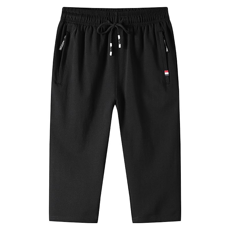 

Мужские летние новые повседневные брюки из чистого хлопка, мужские шорты, мужские однотонные спортивные эластичные молодежные укороченные брюки M чёрный