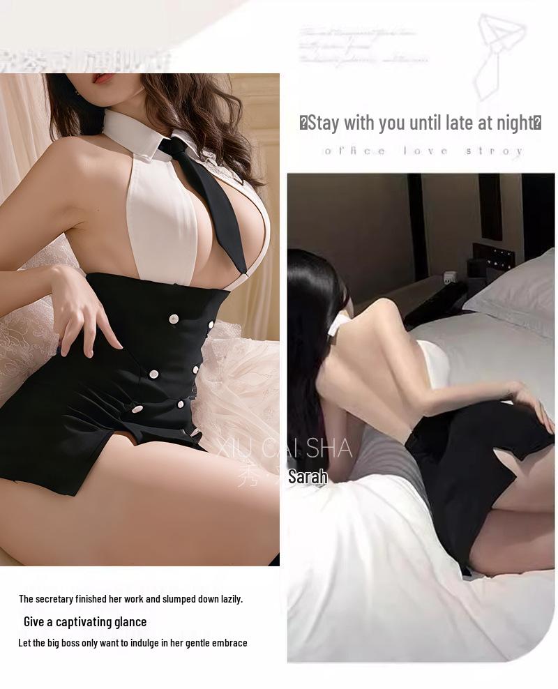 Women's Sexy Secretary Open-Cup Lingerie and Buttock-Hugging Dress Set