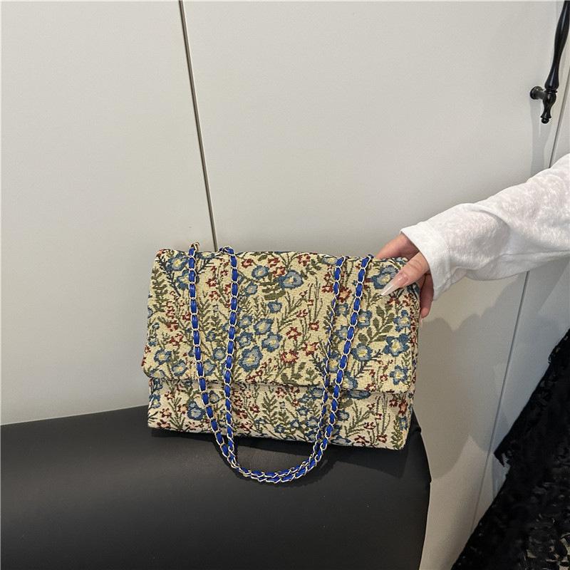 Envelope Bag Summer Flower Printing Cover Type Fashion Casual Shoulder Bag National Style Chain Handbag For Women KTY