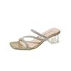 Soft Leather Crystal Thick Heel Sandals Female Internet Celebrity High Heels Two Slippers Rhinestone Fairy Wind Wear Deodorant Summer New