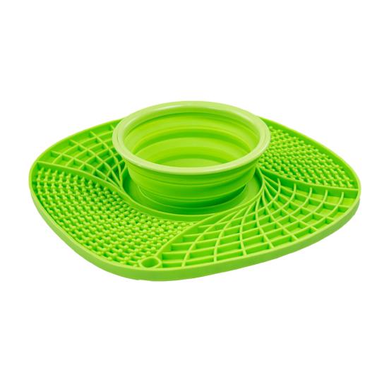 Pet Slow Feeder Mat Collapsible Silicone Dog Food Bowl with Lick Mat Slow Feeding Puzzle Bowl for Dogs And Cats зелёный
