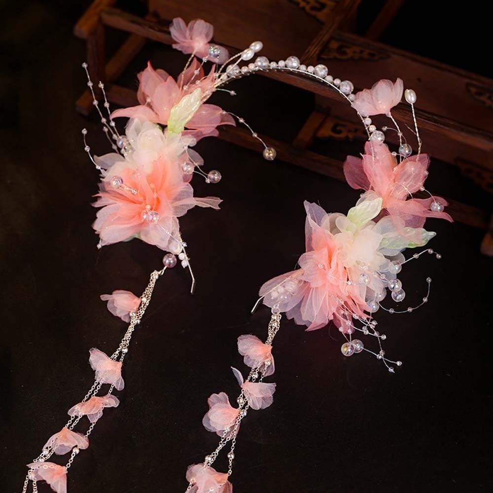 Flower Chinese Ancient Hairband Beads Swaying Fairy Headwear Hanfu Tassel Hair Hoop  Betrothal