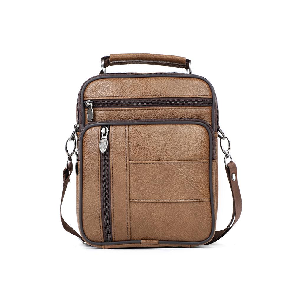 Top Grain Cowhide Vintage Men's Crossbody Leather Bag - Vertical Casual Shoulder Bag, Portable and Multifunctional