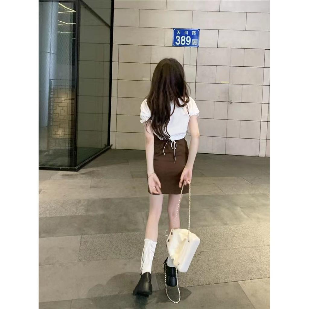 Summer Academy Style Small Strap Skirt Waist Sweet Spice Girl Short Skirt Chic Skirt Fake Two-piece Dress