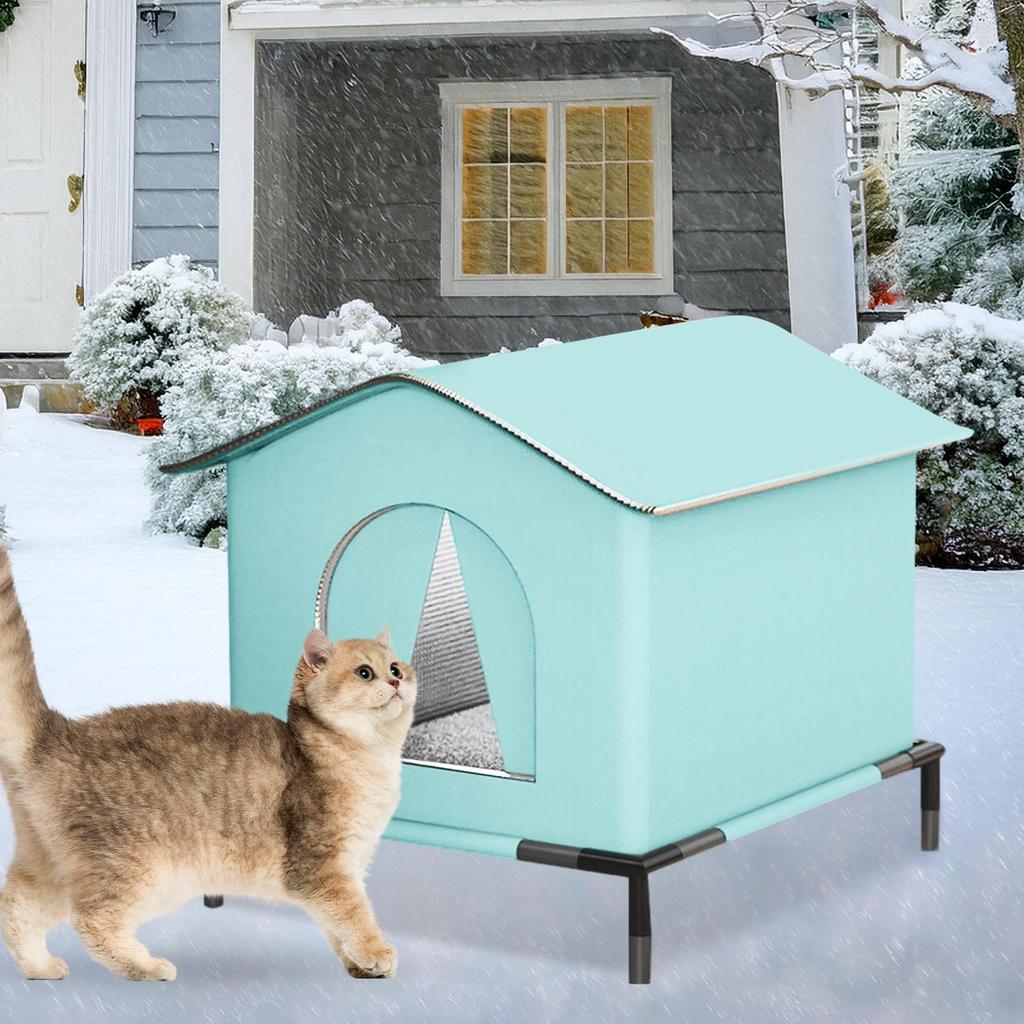 Outdoor Cat House With Holder Cat House Weatherproof With Mat & Doors Insulated Warm Pet Kitten Nest Cave For Stray Wild Cat