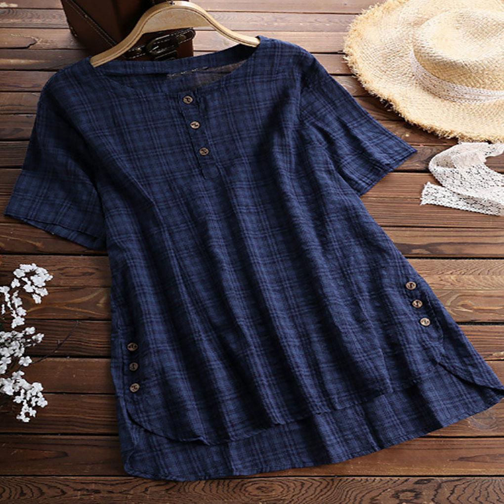 Women Blouse Loose T-shirt Summer Button Short Sleeve Top